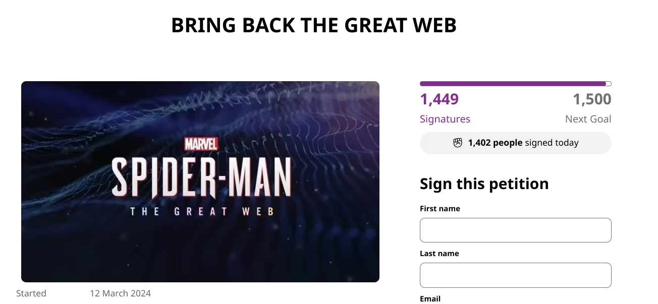 Fan kêu gọi giải cứu dự án game Spider-Man online