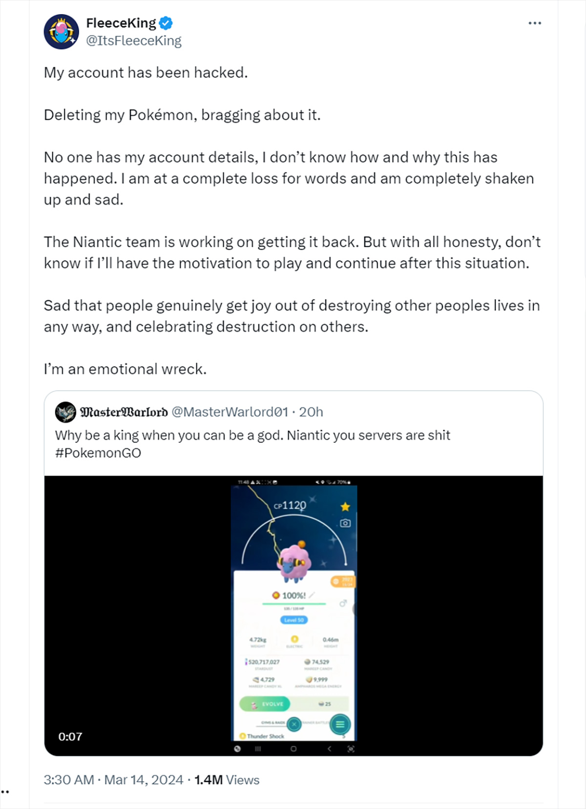 Khách hàng VIP của Pokemon Go kêu cứu vì bị hack tài khoản ngay trước mắt