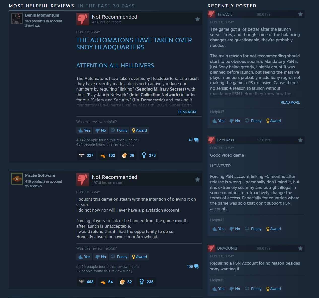 Helldivers 2 nhận phải nhiều đánh giá tiêu cực trên Steam do bắt liên kết PSN