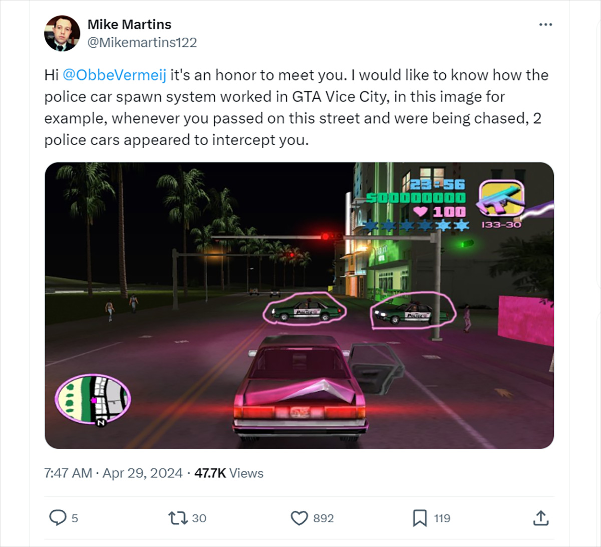 Nhà phát triển GTA: Vice City tiết lộ bí mật cách hệ thống cảnh sát “dí” người chơi