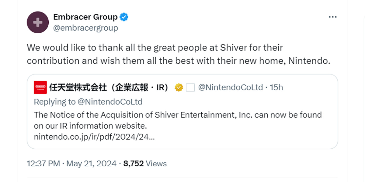 Nintendo thực hiện thương vụ mua bán đầu tiên kể từ 2022 và lần này là với Embracer