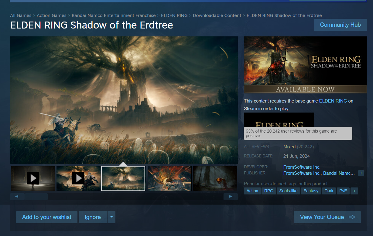 DLC Shadow of the Erdtree của Elden Ring bị đánh giá tiêu cực trên Steam