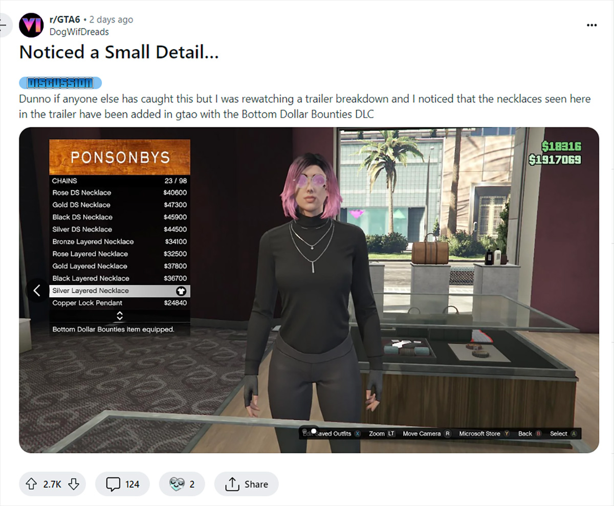 Game thủ dậy sóng khi phát hiện GTA Online cập nhật một món đồ có trong trailet GTA 6