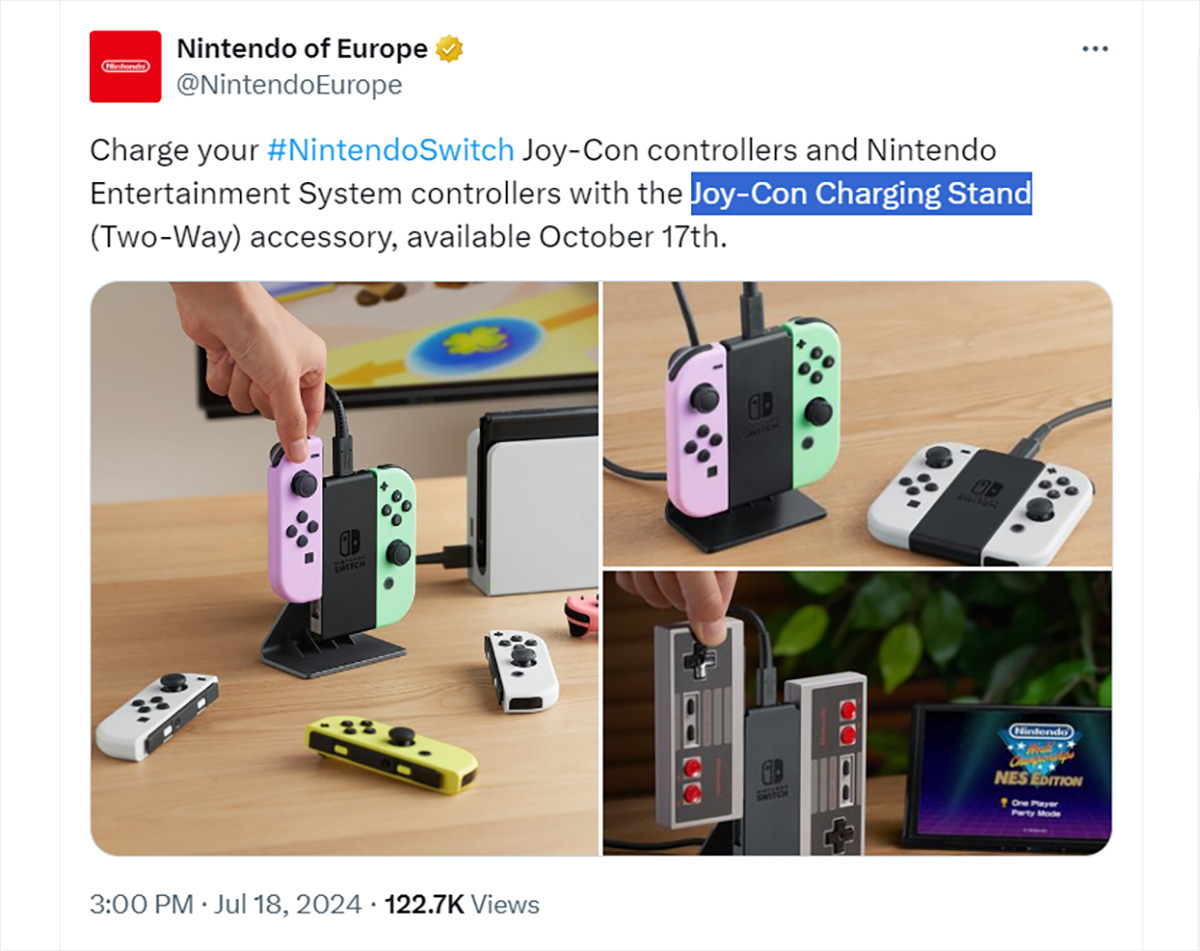 Nintendo công bố Joy-Con Charging Stand - thiết bị sạc rời tiện lợi cho tay cầm Nintendo Switch