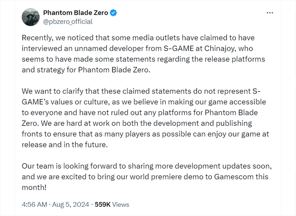 Nhà phát triển Phantom Blade Zero phủ nhận thông tin không phát hành trên Xbox