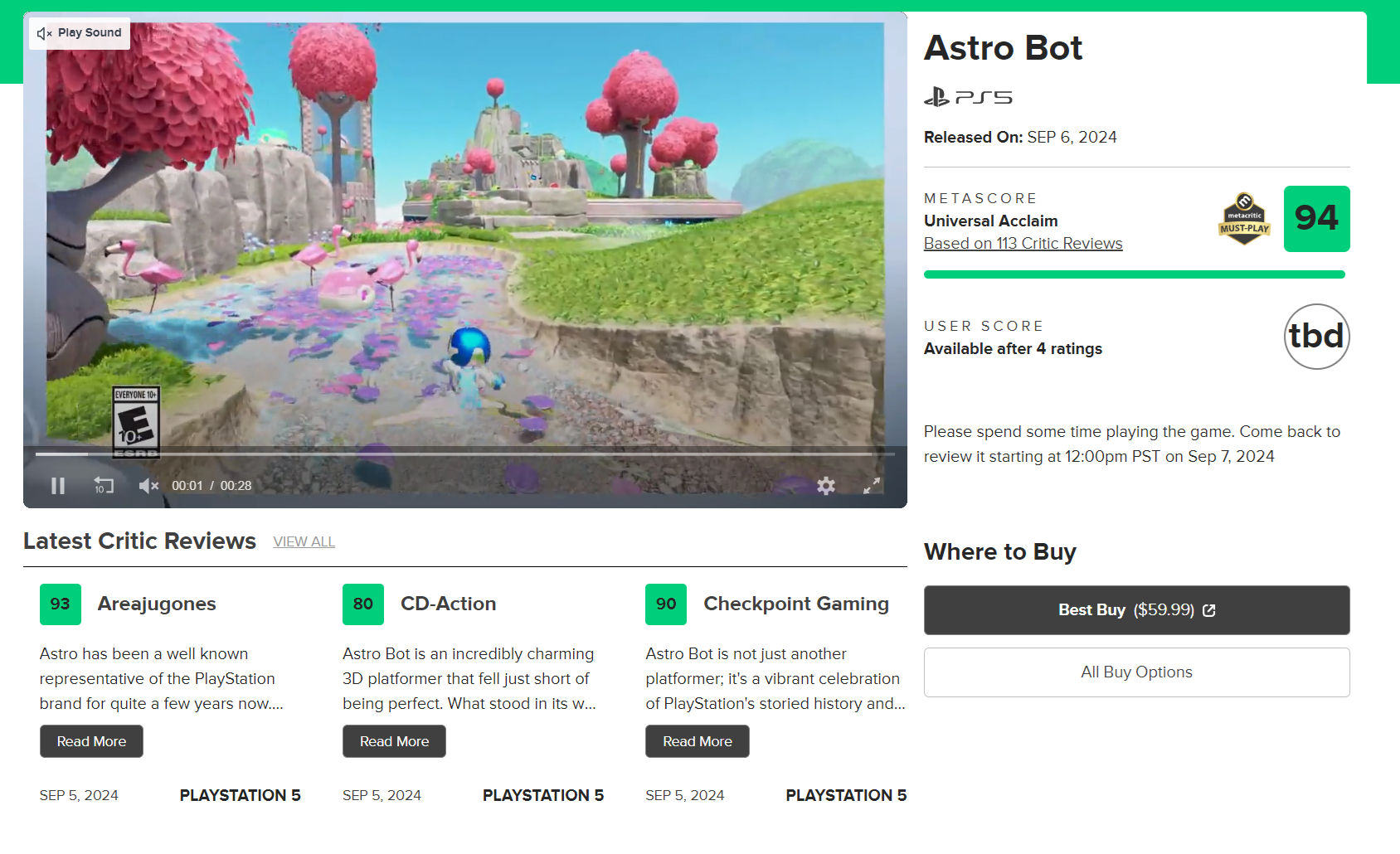 Astro Bot trên PS5 đang là game được đánh giá cao nhất năm 2024